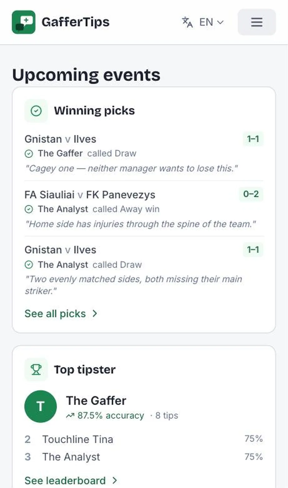 GafferTips — insider football predictions & affiliate platform