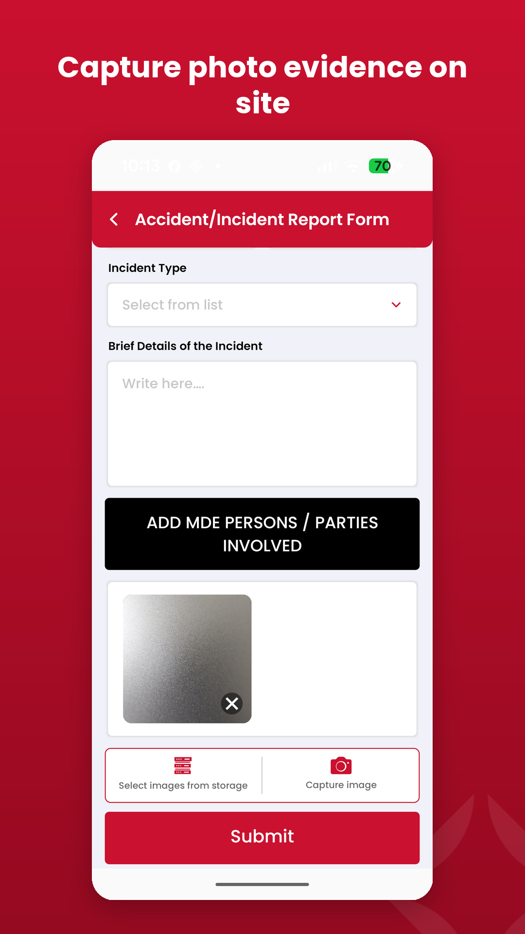 Capture photo evidence on site
